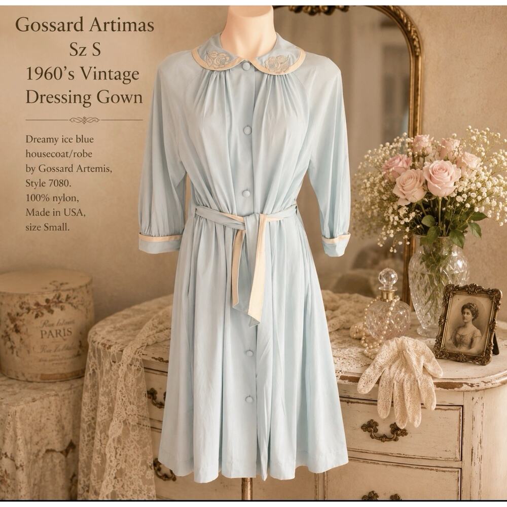 Rare Gossard Artemis Ice Blue Nylon Housecoat Robe Style 7080 Sz S USA 1960s